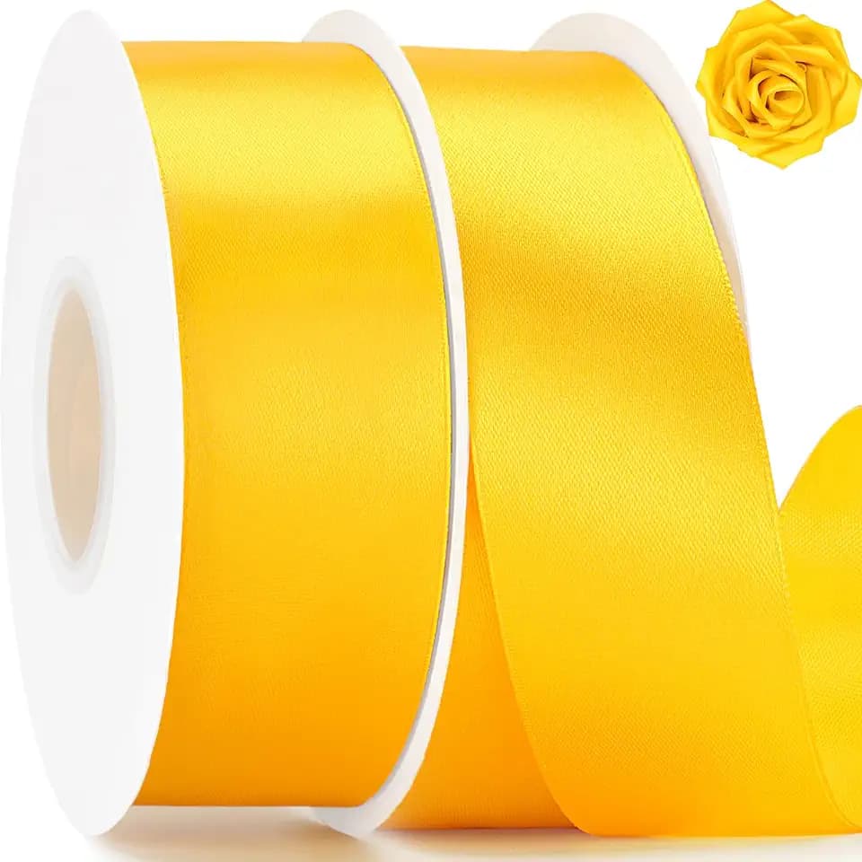 KINGLAKE Yellow Satin Ribbon - 1-1/2'' x 100 Yards for Gift Wrapping
