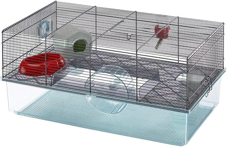 Ferplast Favola Hamster Cage Includes Free Water Bottle, Exercise Wheel, Food Dish & Hamster Hide-Out Large Hamster Cage Measures 23.6L x 14.4W x 11.8H-Inches