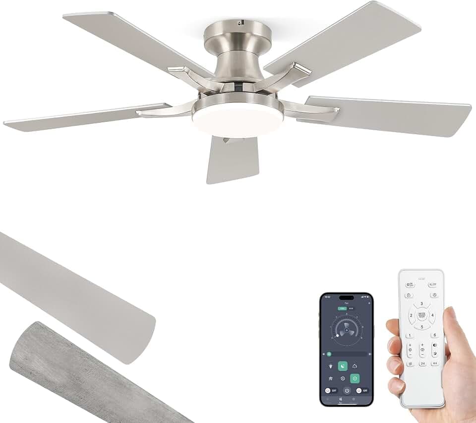 ZMISHIBO 42 Inch Ceiling Fans with Lights, Remote&App Control, Flush Mount
