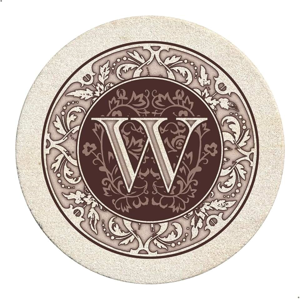 Thirstystone Monogram Round Natural Sandstone Coaster 4 Pack (Letter W)