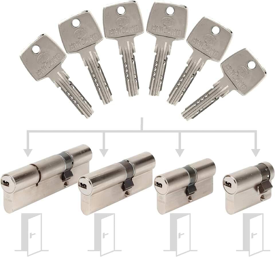 Set mit 4 gleichschließenden Zylindern von Bricard Astral: 30+30, 30+40, 30+50 & 30+10 mit 6 Schlüsseln.