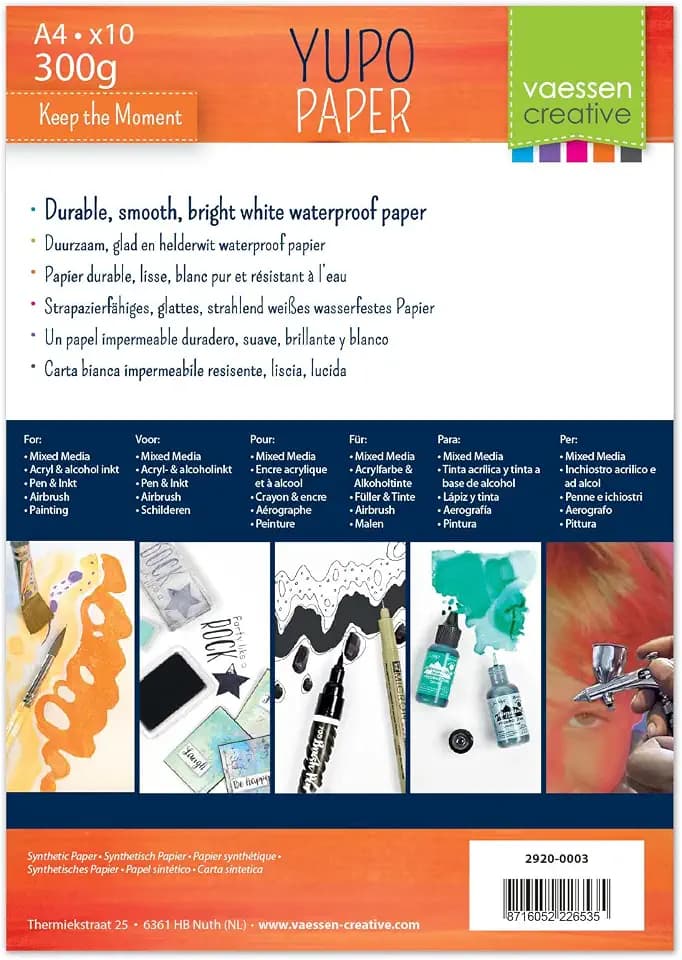 Florence Yupo Aquarellpapier - Weiß - A4 Zeichenpapier - 10 Stück - Synthetisch - Alcohol Ink Papier und Marker Papier für Wasserfarben - zum Malen und Zeichnen - 216 gsm