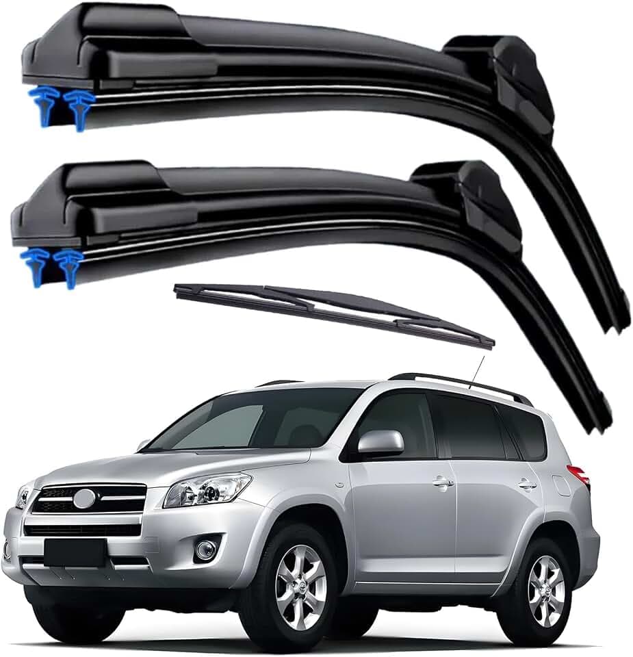 Dual Rubber Blade Windshield Wipers for Toyota RAV4 2006 2007 2008 2009 2010 2011 2012 Automotive Replacement 24" 17" 12" Rear Wiper Blades (Pack of 3)