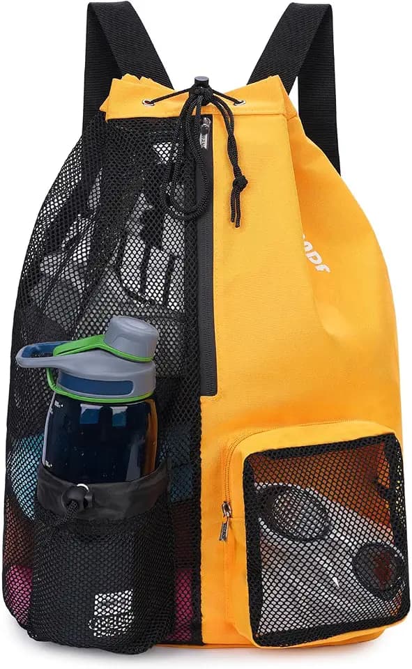 WANDF Mesh Swim Bag, Drawstring Beach Backpack