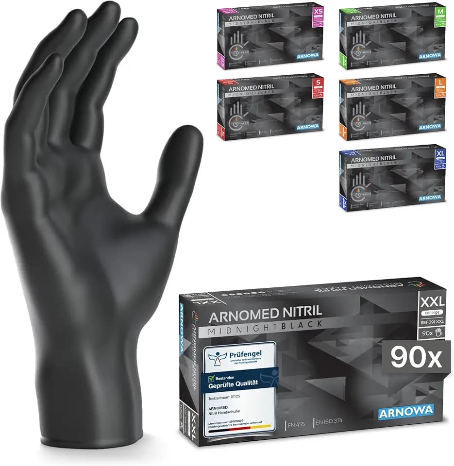 90x ARNOMED® Einweghandschuhe Schwarz, Nitril Handschuhe XXL
