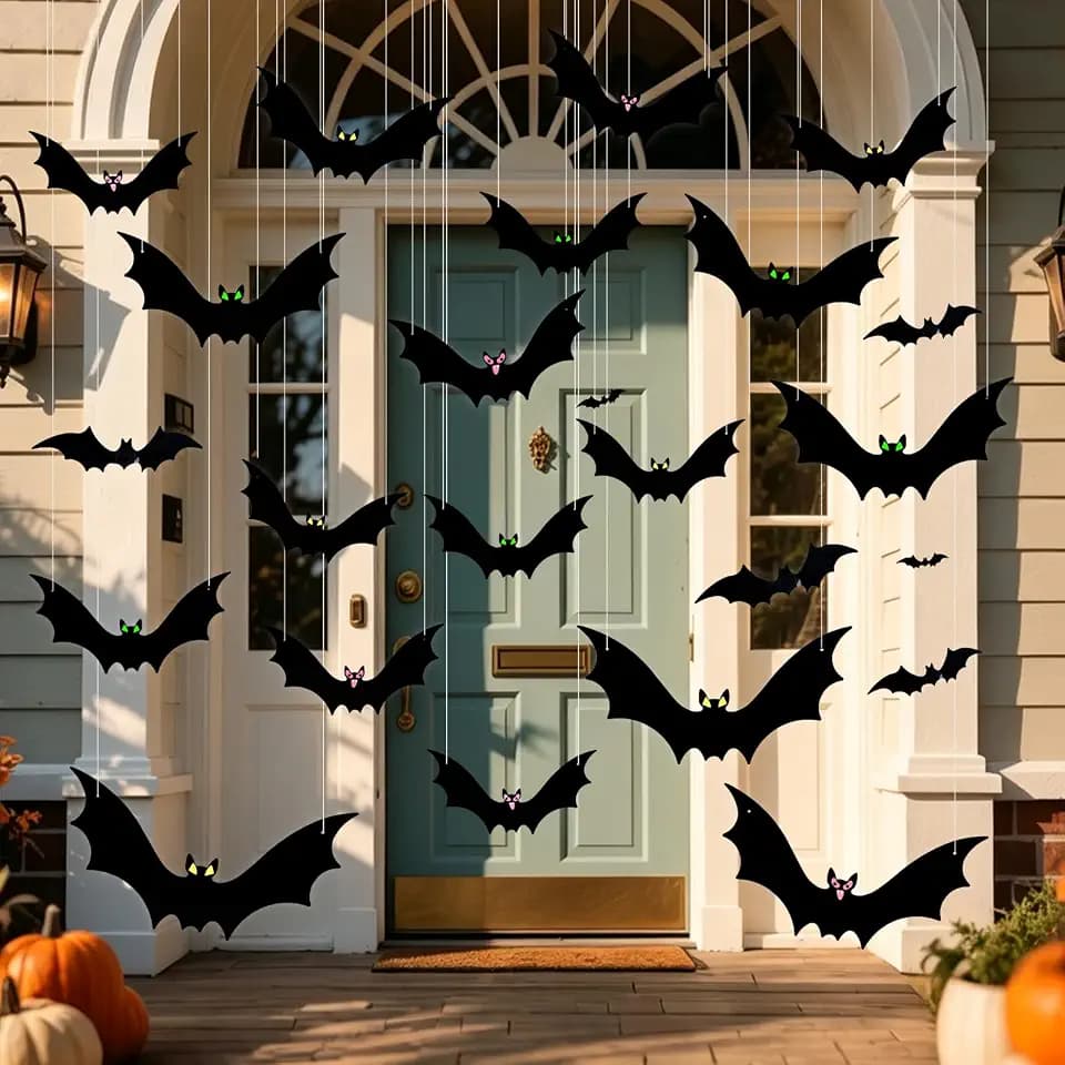 18PCS Hanging Bats Halloween Decoration Outdoor with 3D Mini Bats