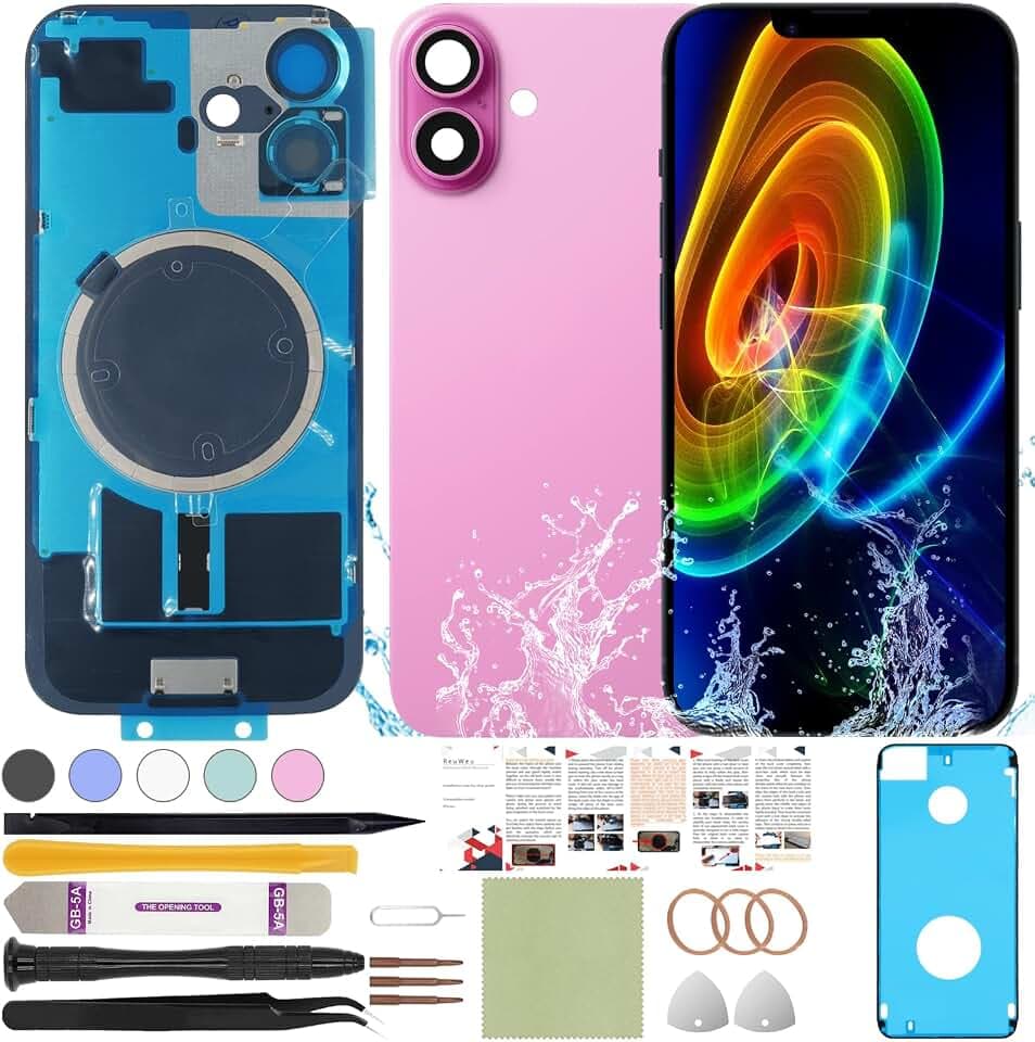 Back Screen Glass Cover Replacement Compatible with iPhone 16 All Carriers 6.1"(Pink)