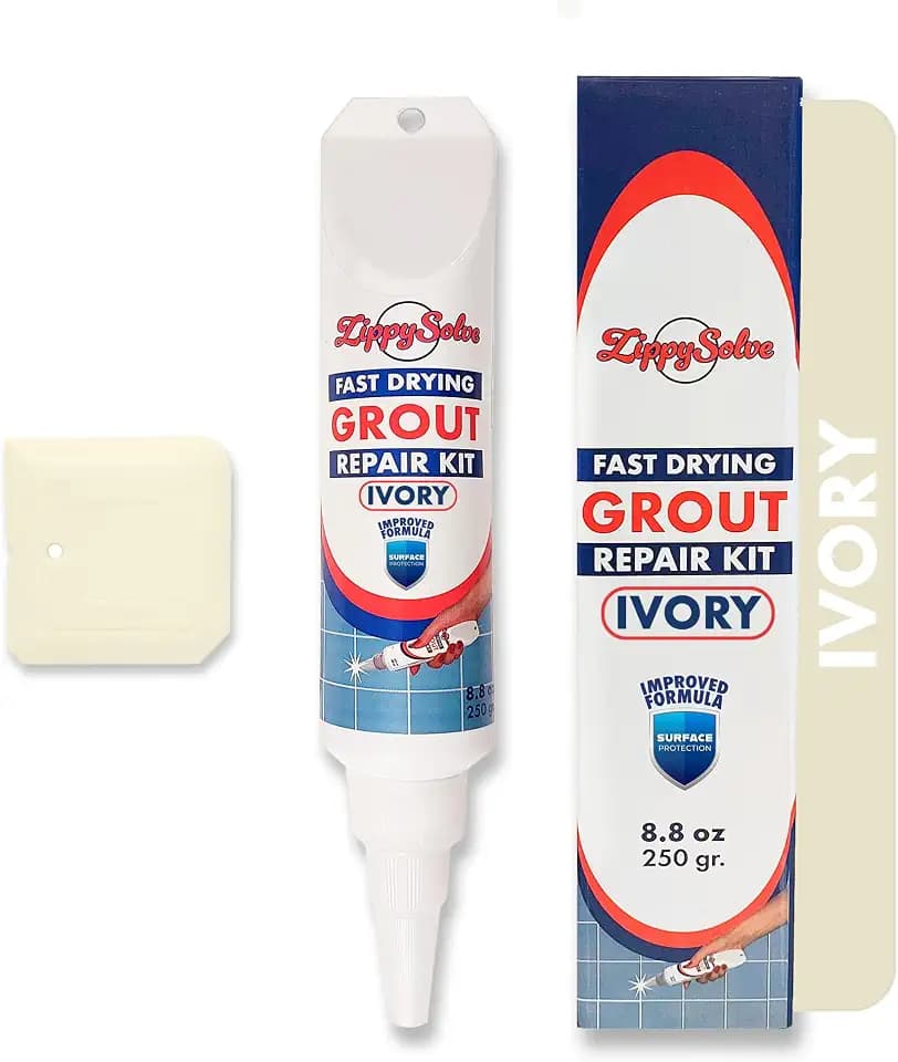 ZippySolve Tile Grout Repair Kit, Refresh Tile, Grout Sealer (8.8oz, Ivory)