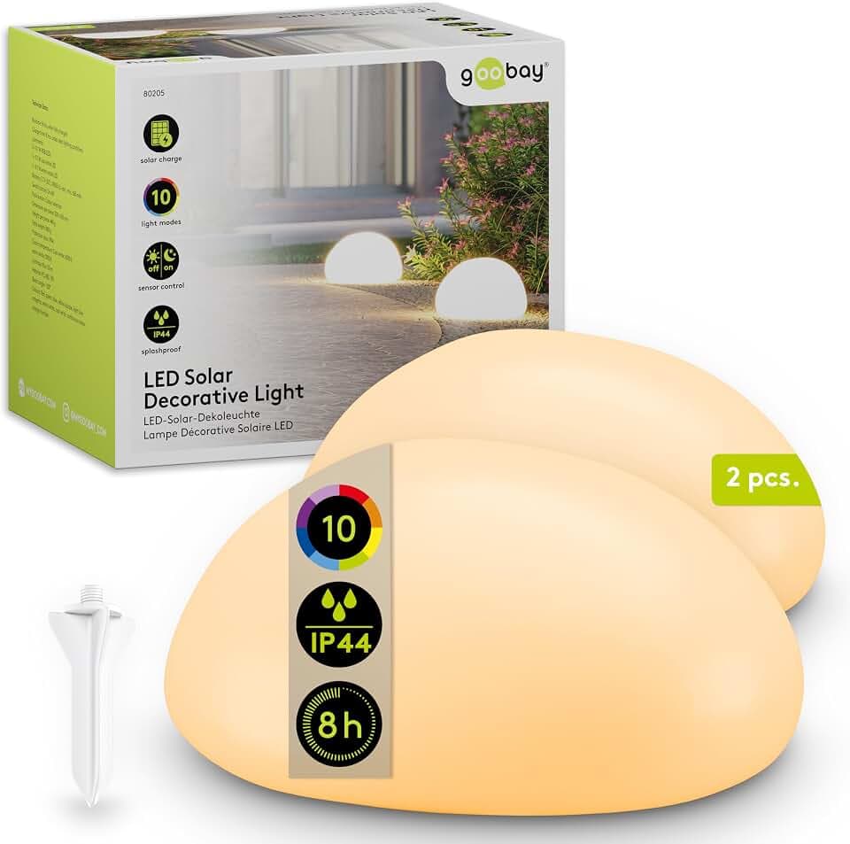 LED Solarstein 2er-Set, 24cm, RGB, IP44, 10 Leuchtmodi, Erdspieß, für Außen