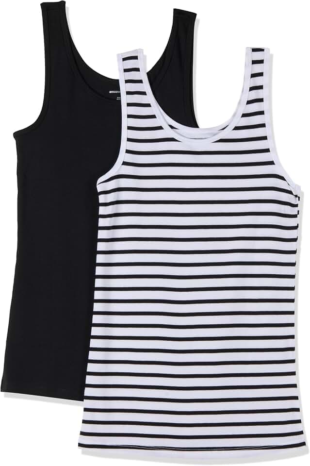 Amazon Essentials Women's Slim-Fit Ribbed Scoop Neck Tank Tops, Pack of 2