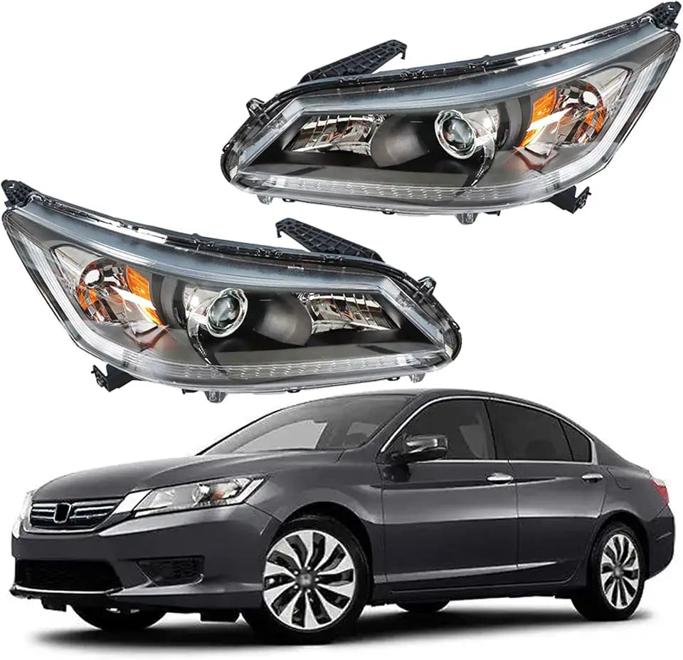 Headlight Assembly Replacement for Accord 2013 2014 2015 Headlight Assembly without DRL Headlamps Pair Left and Right Side Headlight Replacement for 33100T2AA01 33150T2AA01 HO2502151 HO2503151