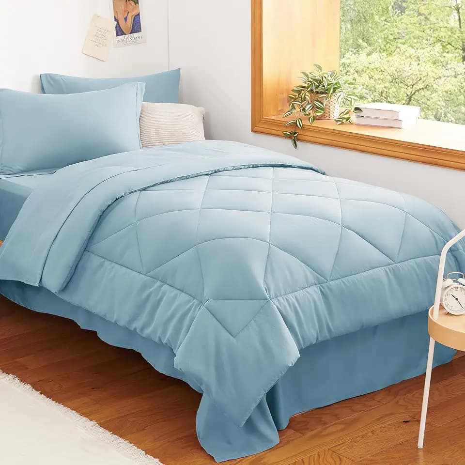 CozyLux Twin XL Comforter Set 68"x88" Light Blue - 5 Piece Bed in a Bag