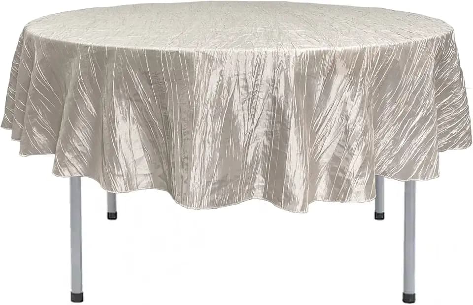 YOUR CHAIR COVERS - 90 Inch Round Crinkle Taffeta Tablecloth - Ivory, Crushed Shiny Dining Table Cloth for Wedding Party Birthday Baby Bridal Shower