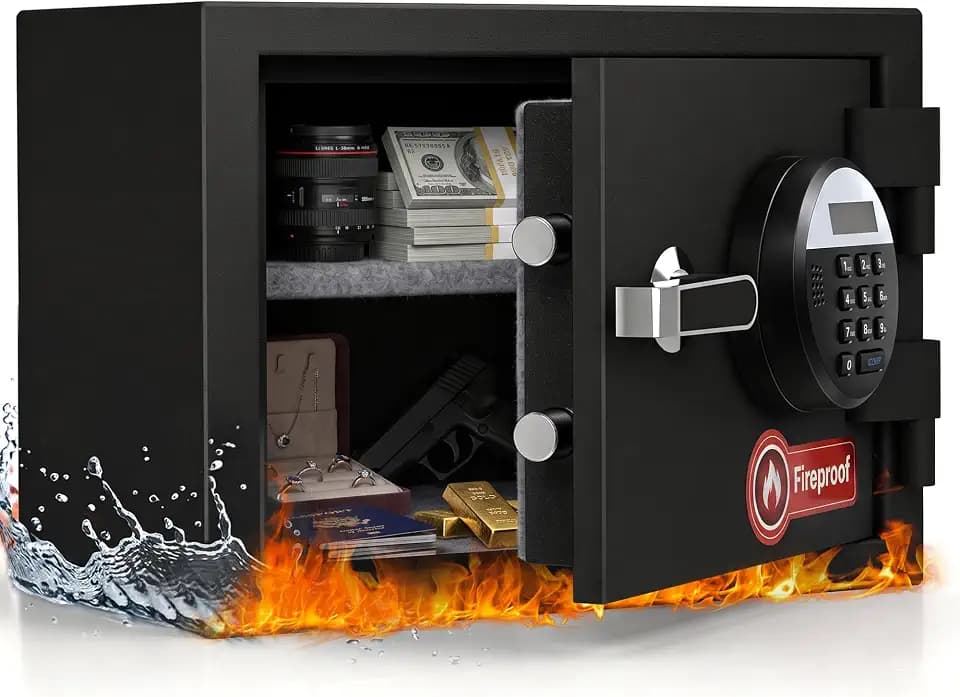 1.2 Cubic Feet Fireproof Safe Box, Fireproof Home Safe for Money, Jewelry, Documents and Valuables W/Digital Keypad, Alarm System, Removable Shelf, Home and Office Use Document Box