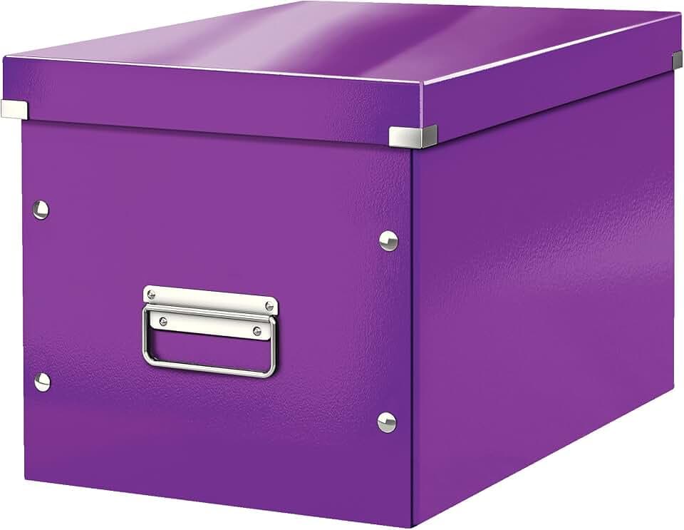 Leitz WOW Click & Store Aufbewahrungsbox mit Griffen, Würfelform groß passend für Kallax Regal, stabil und faltbar, Violett, 61080062