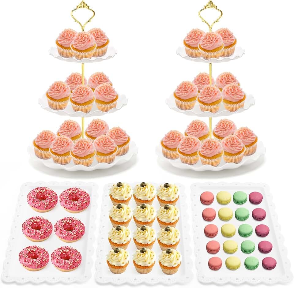 Coitak 5 Pieces Cupcake Stand Set, 2 3 Tier Cupcake Stands with 3 Trays