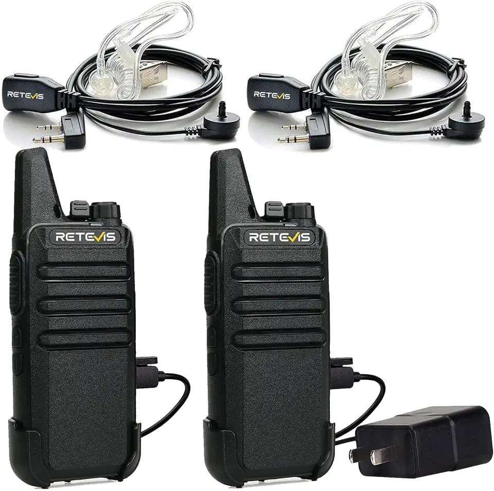 Retevis RT22 Walkie Talkies Long Range Rechargeable with Earpiece (2 Pack)