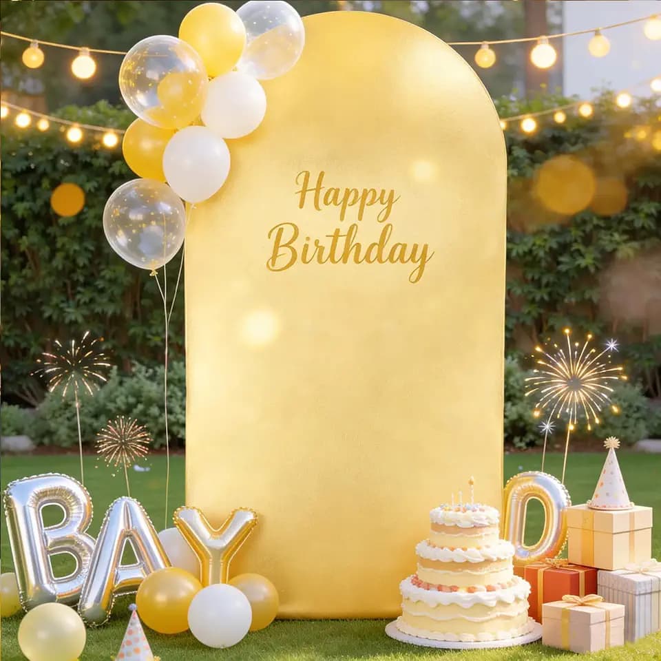 Yellow and Gold Arch Backdrop Cover 7.2FT Wedding Gold Sequin Arch Covers Stretchy Backdrop