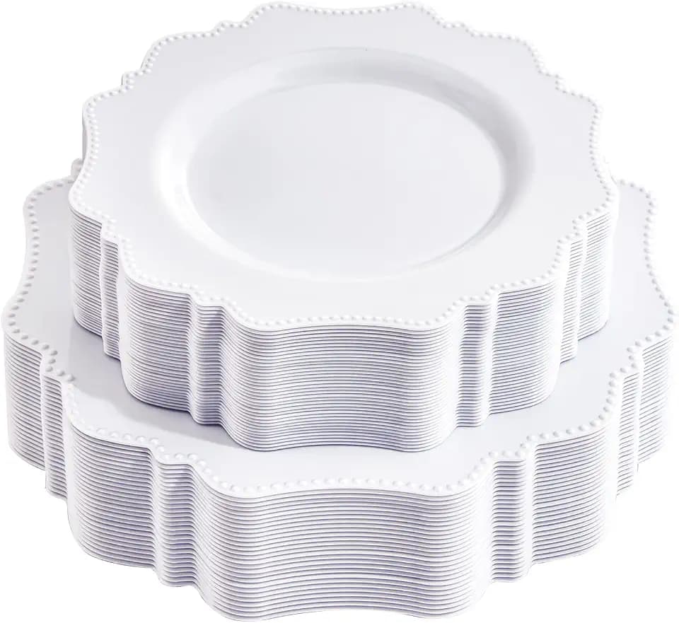 COLOSUS 60 PCS White Plastic Plates, Beaded Disposable Plates for Party.