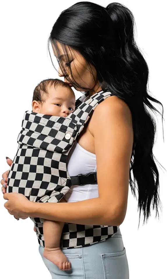 Mabē Monarch Ergonomic Baby Carrier – Premium Cotton Soft Structured Newborn to Toddler Carrier with Hip-Healthy Design, 3 Carry Positions (9-46 lbs), Lightweight & Breathable, (Ebony Check)