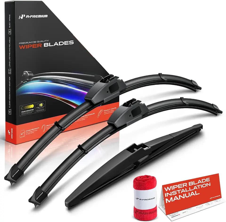 A-Premium 22"+21"+11" Windshield Wiper Blades with Wear Indicator & Towel