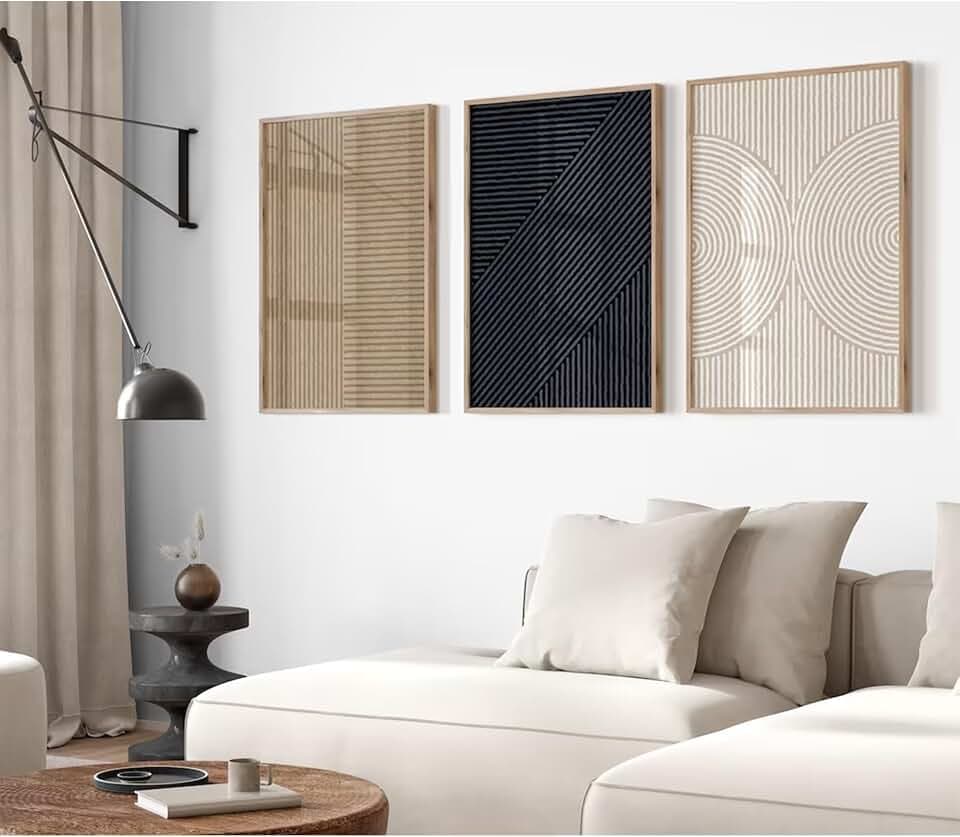 Moderne abstrakte Bilder Wandkunst Boho Neutral Leinwand Wandkunst Minimalistische Linie Wanddekoration Beige Schwarz Braun Kunstwerk Abstrakte Moderne Malerei Drucke für Wohnzimmer Schlafzimmer 40,6
