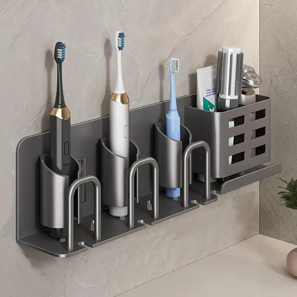 Electric Toothbrush Holder Wall Mounted - Aluminum, 3-Slot, Gray