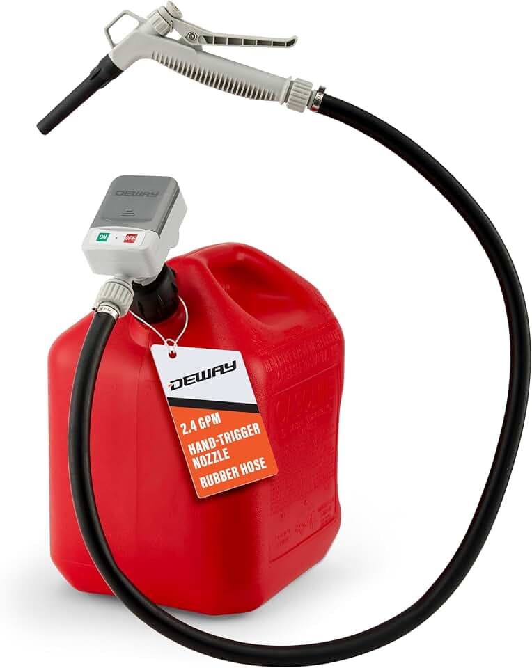 DeWay Fuel Transfer Pump for Gas Can, Battery Powered, 2.4 GPM, 51-in. Hose