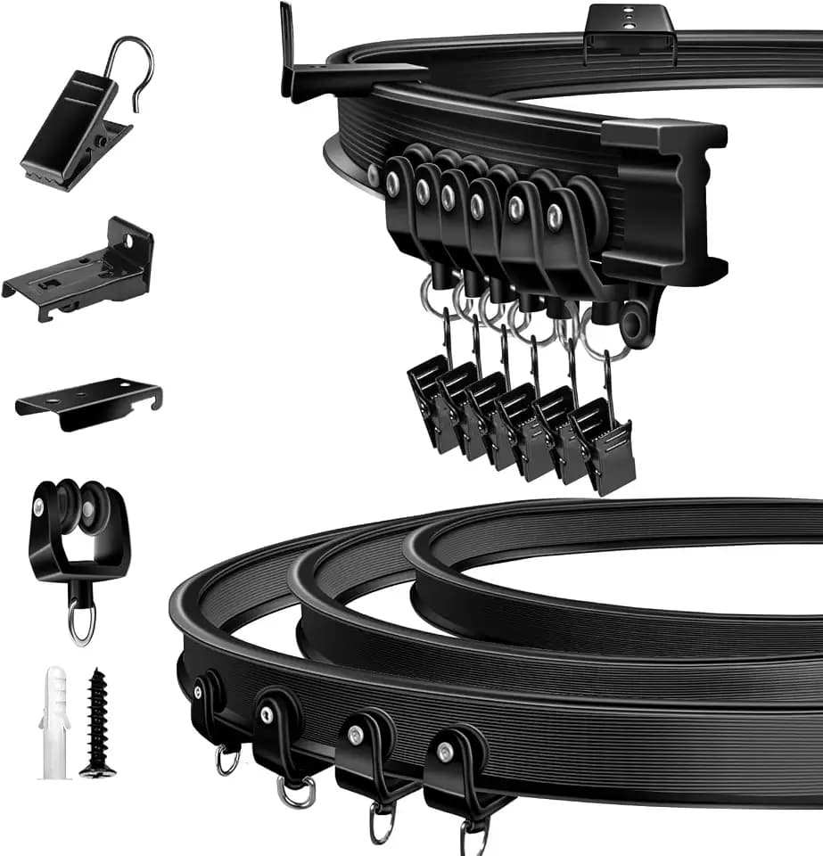 TOKPLNU Deckenvorhangschiene, flexible biegbare Vorhangschiene, 3 m, schwarz, gebogene Vorhangschiene, Deckenwandhalterung, Vorhangschienensystem für Wohnmobil, Erkerfenster, Raumteiler
