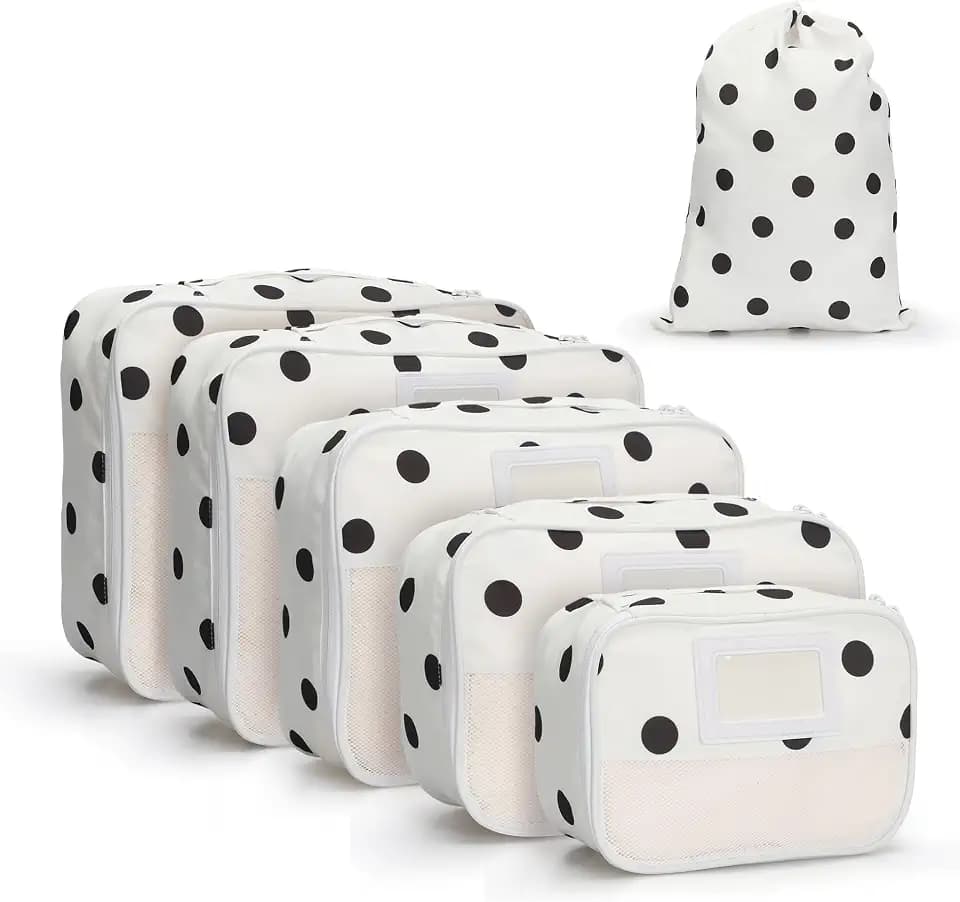 Hynes Eagle 6 Set Packing Cubes Structured Travel Organizer Polka Dot