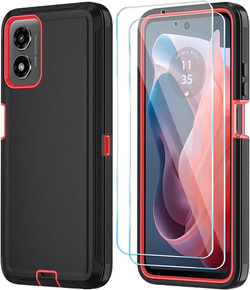 Qinmay for Motorola Moto G Play 2024 Case, 3-Layer Cover, BlackRed