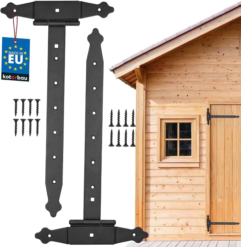 KOTARBAU® 2er Set Kreuzgehänge 400 mm Ladenband Scharnier Band Platte Baubeschlag Torbeschlag Holzverbindung Werfgehänge T-Scharnier T-Band Pulverbeschichtet
