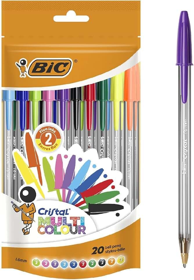 BIC 942049 Kugelschreiber Cristal (1.6 mm) farbig sortiert, Beutel 20 Stück