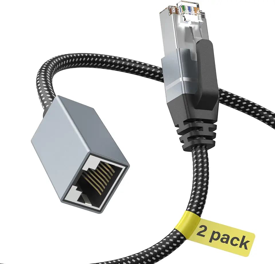 Cat 6 Ethernet Extension Cable 1ft2Pack Braided, 2ft, 3ft, 6ft/6ft2Pack, 10ft, 15ft, 20ft, 25ft,Supports 1000Mbps & Cat6/Cat5e, RJ45 Network Patch Cord Male to Female Connector for PC/Laptop/Modem