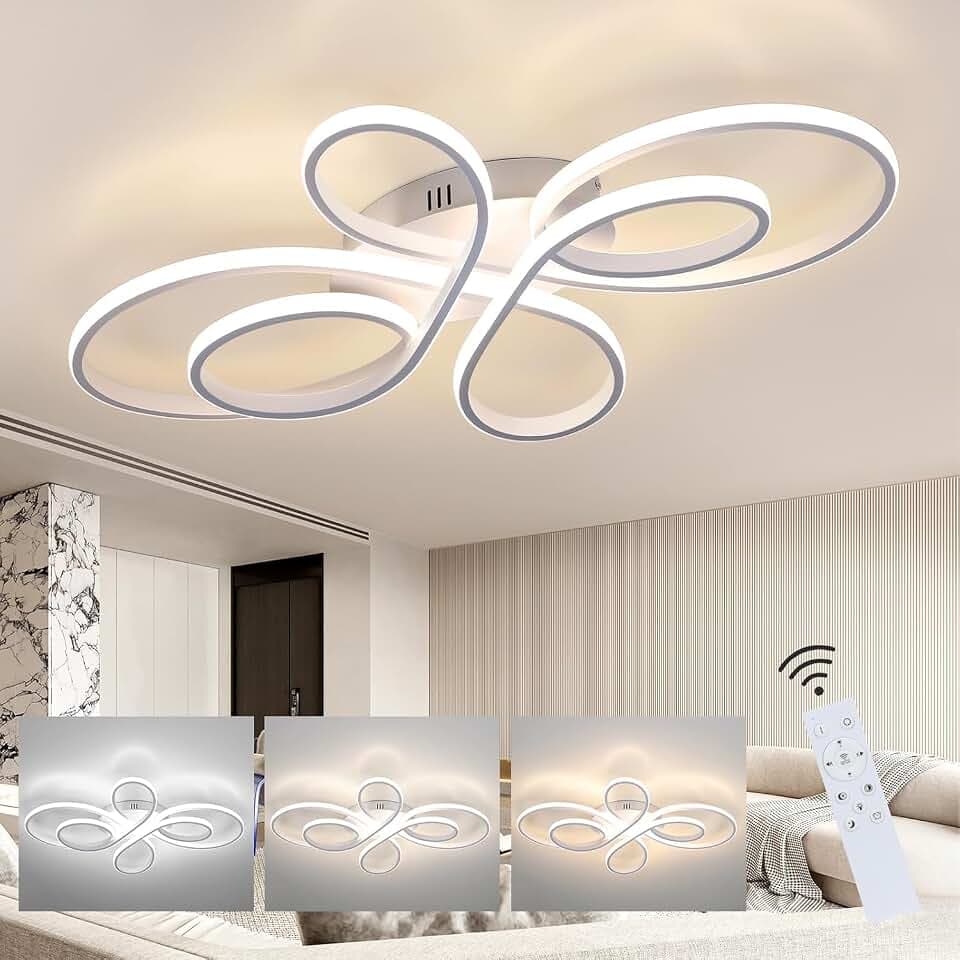 ZMH Deckenlampe LED Deckenleuchte Groß 100CM 90W Weiß Wohnzimmerlampe | Dimmbar Deckenleuchte 3000-6500K Modern Schlafzimmerlampe Fernbedienung Design Deckenbeleuchtung für Esszimmer Küche Büro