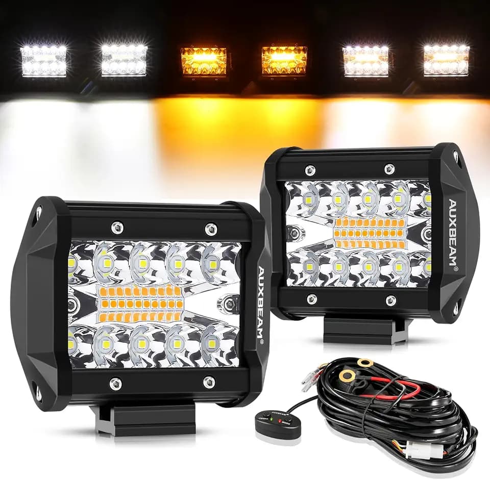Auxbeam LED Pod Lights 120W 4 Inch Amber White Auxiliary Off-Road Light Bar