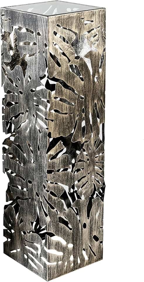 Casablanca Säule Flora aus Glas und Metall - bronzefarben - antikfinish - Blattmotiv - Höhe 100cm x Breite 27cm