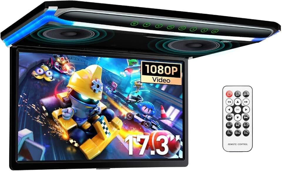 Neu XTRONS 17,3 Zoll 16:9 ultradünne Digital TFT FHD 1080P Video Auto Deckenplayer Dachmontage mit integriertem HDMI/SD/USB/Infrared/FM