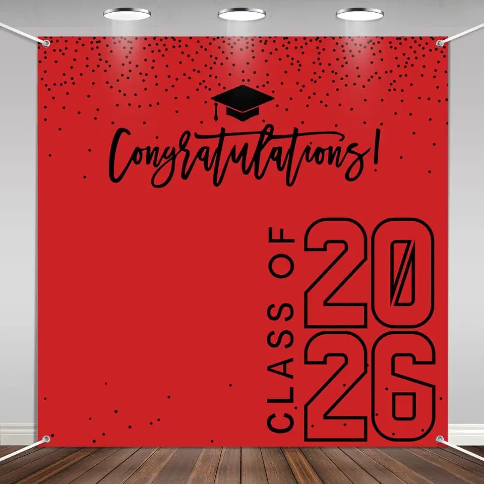 Class of 2026 Graduations Backdrop Congrats Grad Party Photo Background, 6 * 6ft Large Booth Props Congratulations Banner for 2026 Graduation Party Decorations Supplies（Red Black）