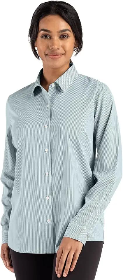 Cutter & Buck Women's Skyline Epic Confidence Recycled Pinstripe Womens Long Sleeve Dress Shirt