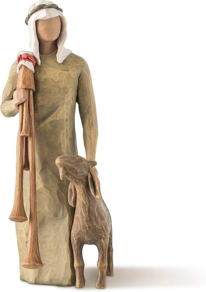 Willow Tree Zampognaro - Hirte mit Sackpfeife und Ziege als Ergänzung zur Willow Tree Nativity Krippe