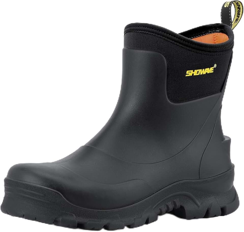 Showave Men's Short Rain Boots Waterproof Rubber Mud Booties Garden Shoe