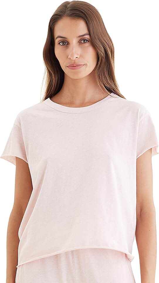 Papinelle Women's Jada Organic Cotton Knit Boxy Tee - Soft Short Sleeve Crew Neck, Loose & Comfortable Loungewear & Sleepwear