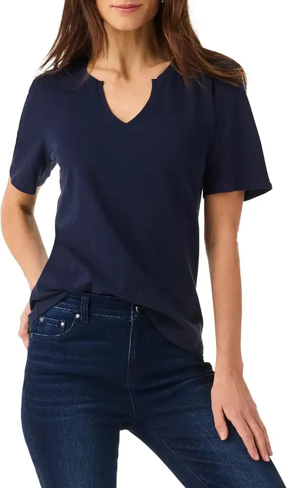 NIC+ZOE Women's Short Sleeve Split Neck Tee