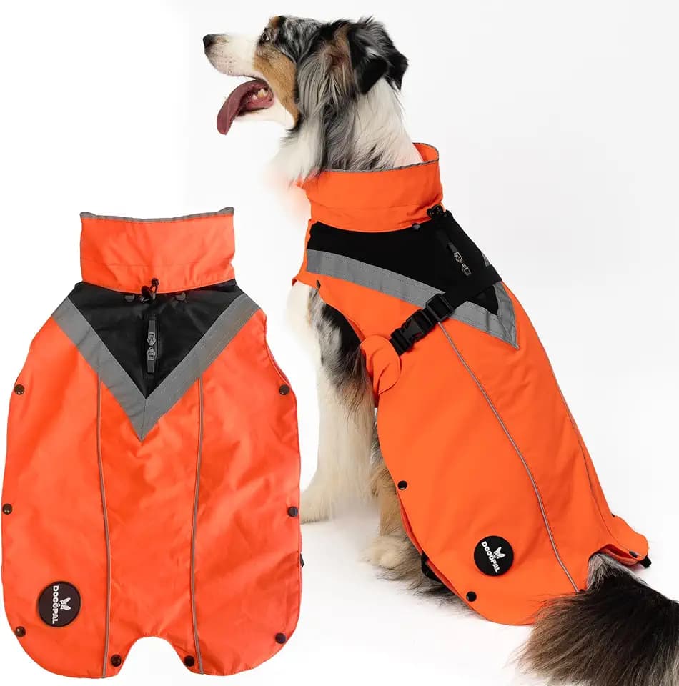 DOGOPAL Hundemantel mit herausnehmbarem Fleecefutter, wasserdichter Hunderegenmantel für kleine bis große Hunde (Orange, 2XL)