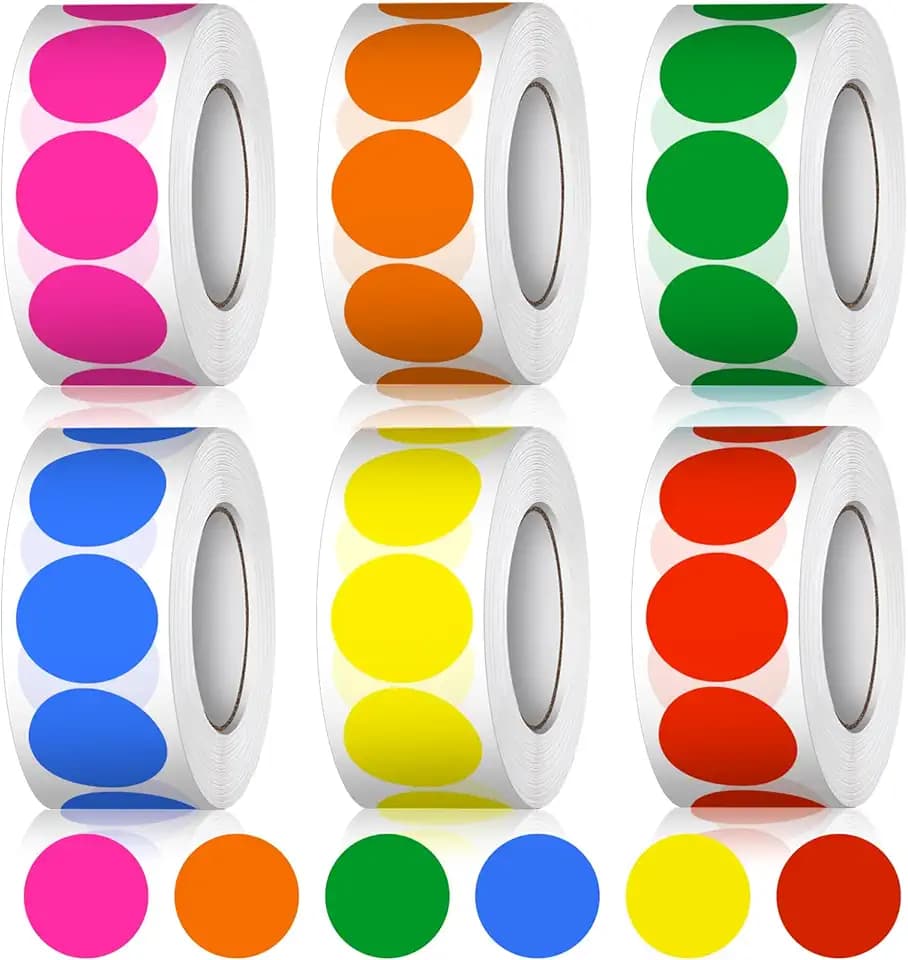 3000 Stück Klebepunkte Bunt 20mm Punkt Aufkleber Markierungspunkte Farbkodierung Runde Aufkleber Klebeetiketten Rund Etiketten für DIY Büro Kalende 500 Stücke/Rolle (6 Rollen) Adhesive Dots