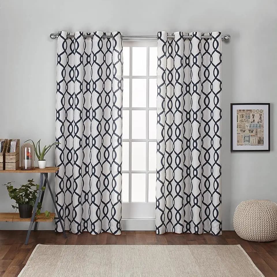 Exclusive Home Curtains - EH7988-06 2-96G Kochi Linen Blend Grommet Top Curtain Panel Pair, 54x96, Indigo, 2 Piece