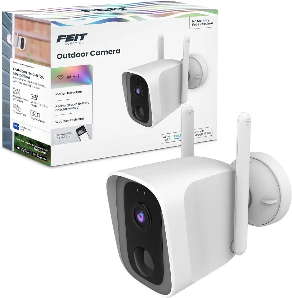 Feit Electric Outdoor Wireless Security Camera, 1080p HD, Motion Detection Alerts, Night Vision up to 30ft, Battery Powered, SD Card Storage, 2.4GHz WiFi, Mount with Magnetic Bracket