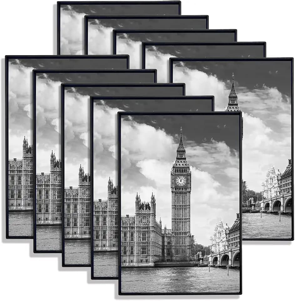 GOmaize Front Loading Black Picture Frame 5x7 Set of 10 Wall and Table Mounting