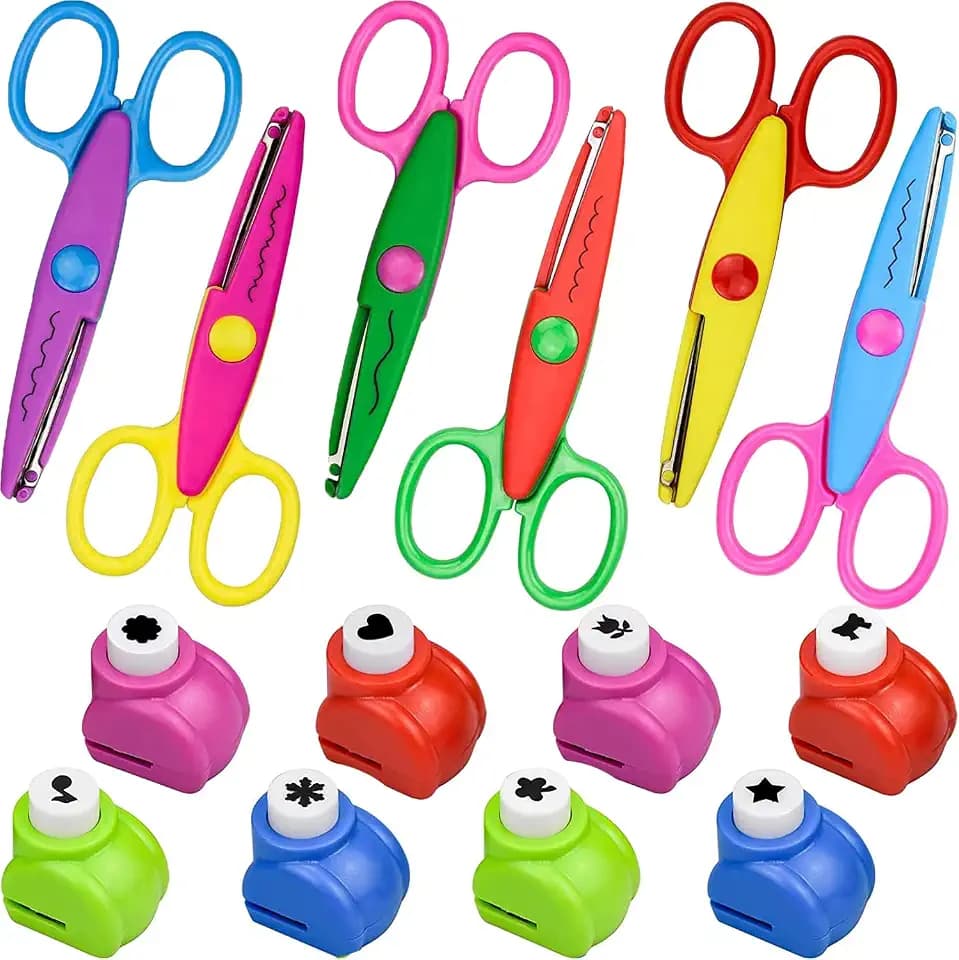 14-teiliges buntes kreatives Kinder-Bastelscheren-Set, Knitterschere und Stanzpapier-Former für Foto, DIY, Stempel, Papier, Schneiden, bestes Geschenk für Kinder